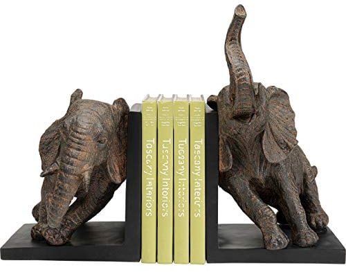 Kare Design Buchstützen Elefanten Figuren (2/Set), Schwarz, Antirutsch Unterfläche, Handgemalt, Geschenkidee, Bücherregal, Dekofigur, Tiere, 25x31x21 cm (H/B/T)