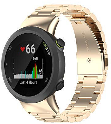 Yikamosi Kompatibel mit Garmin Forerunner 45 Armband,Schnellverschluss Edelstahl Metall Ersatzarmband Damen Herren Wristband Uhrenarmbänder für Forerunner 45/Forerunner 45S/Swim 2,Champagner Gold