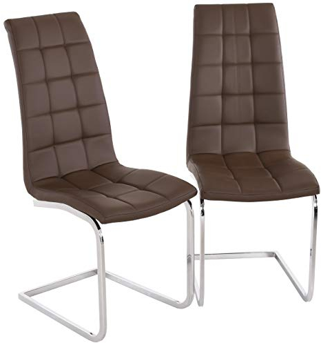Raburg 2er Set Esszimmerstuhl Leonardo in Cioccolato-BRAUN - gepolsterter + gesteppter Freischwinger aus Kunstleder + Gestell in Chrom, italienisches Design, dauerhaft belastbar bis 120 kg