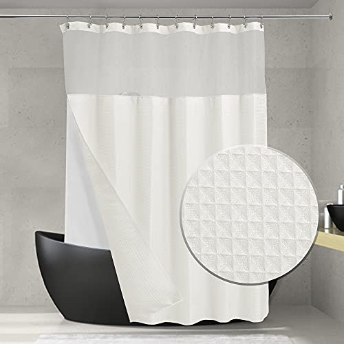 ALYVIA SPRING Waffelgewebe Duschvorhang mit Snap-In-Stoffauskleidung, Set: Hotel-Stil, cremefarbener Duschvorhang & durchsichtiges Fenster, SPA, 71x72, Beige