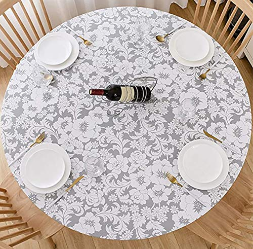 Cozomiz Elastische Runde Tischdecke Gartentischdecke Rundtischdecke wasserdichte rutschfeste Abwischbar Schmutzabweisend Tischdecke für Esszimmer, Küche und Picknick 95cm-110cm Lässt Grau