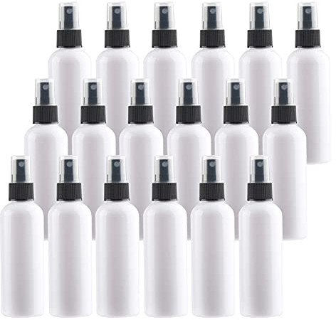 TIANZD 24 Pieces Empty 100 ml White PET Plastic Fine Mist Pump Spray Bottles with Black Top Portable Sprayer for Perfume Water Cosmetic Travel Containers Refillable, 2x Funnel