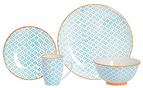 Nicola Spring Handgedrucktes Abendessenset - Blau - 24pc