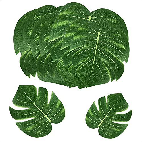 24 Stück Tropische Blätter Deko Künstlich Palmenblätter Tropischen Pflanze Deko für Valentinstag Hawaiian Monstera Pflanze Jungle Theme Dekorationen Safariblätter Party(Zwei größen)