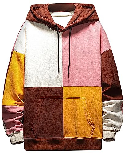 Sweat à Capuche Homme Sweatshirt pour Homme Sweat Hood Pull de Manches Longues Regular Fit Casual Aotonne Hiver (Rose Jaune, XL)