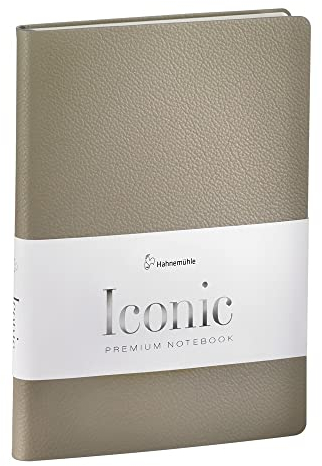 Hahnemühle Iconic Notebook beige | DIN A5 | 96 Blatt/192 Seiten | Luxuriöses Notizbuch mit Wasserzeichen-Papier und Echtleder-Einband