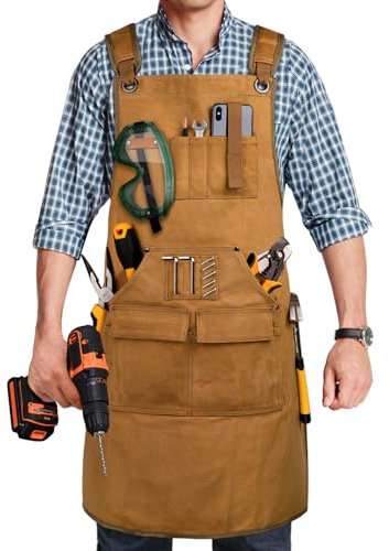 Delantal de carpintería para hombre, delantal de lona de 20 onzas con 9 bolsillos para herramientas, delantal de trabajo de madera resistente para carpintero, carpintero, herrero, regalo para hombres,