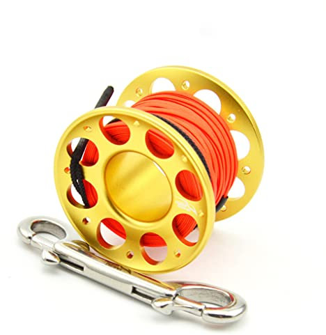 Tauchen FXL-952 Spool Reel Tragbare Festfarbe Polyester Seil Rollen Outdoor Sports Accessoires mit doppeltem Endhaken seil tauchboje, Gold, 15m