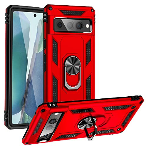 BestST Handyhülle für Google Pixel 7 Pro + HD Displayschutz, Cover für Google Pixel 7 Pro hülle, 370 Grad Drehbar Ringhalter Handytasche Case Handy Hüllen,Rot