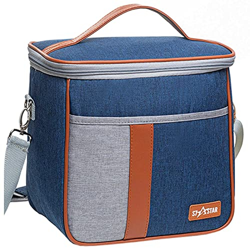 Acan - Bolsa Térmica de Tela, Nevera Porta Alimentos con Aislamiento, Asa y Correa Ajustable, Picnic, Playa, Camping (10 Litros, 22.5 x 26.5 x 16 cm, Azul)