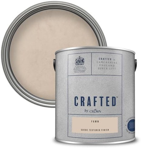 Crown CRAFTED Suede Fawn Beige Paint for Walls & Ceilings 2.5L | Warm Neutral luxurious suede textured finish, great feature wall paint. Soft to touch, hides flaws, natural brushed effect