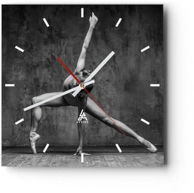 Modern Wanduhr Tanz Figur Schwarz und Weiß 40x40cm Quadrat Groß Wand Uhr Glas Analog Zimmeruhren Küche Büro Wohnzimmer Glasuhr Wall Clock Dekoration Design Wanddekoration Küchenuhr C3AC40x40-4348