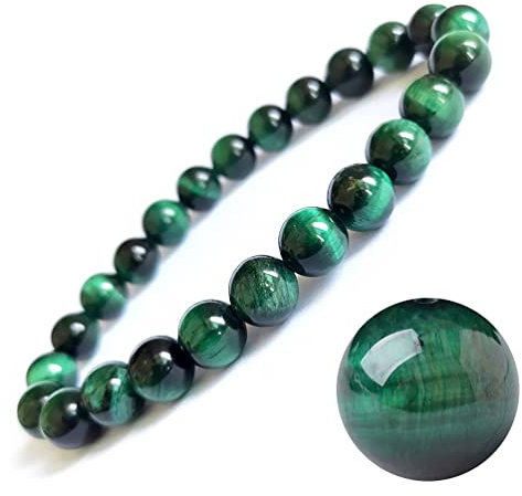 EUMENIDES Tigerauge-Armband, Farbiges Tigerauge-Armband für Frauen, 4/6MM, Qualität A (Grünes Tigerauge,6MM)