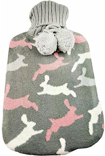Hot Water Bottle with Cover Soft High-Quality Hot Water Bottle 2 L Thermos Super Soft Wool Knit Bouncy Rabbits Durable