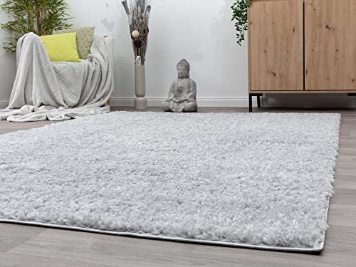 Steffensmeier Hochflor Teppich Vaasa | Shaggy Langflor Teppich | Wohnzimmer, Schlafzimmer, Silber, Größe: 140x200 cm