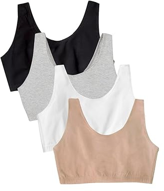 Fruit of the Loom Women's Tank Style Cotton Bra Sports Bra, 1 Inch (Pack of 4)