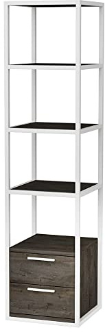 WELL HOME MOBILIARIO & DECORACIÓN Bücherregal, 100% melaminbeschichtete Spanplatte, dunkelweiß, grau