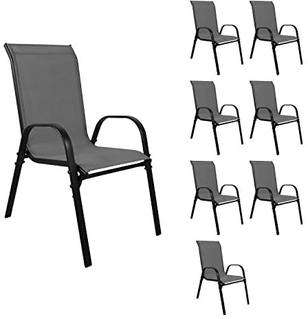 INDA-Exclusiv XL Stapelsessel Gartenstuhl Gartensessel stapelbar Textilenbespannung Balkonmöbel Gartenmöbel Metall schwarz, Textilen Farbe Anthrazit, Mengen:8 Stück