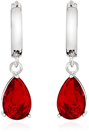 NKlaus Paar Klappcreolen mit Tropfen Anhänger 925 Silber 12mm Ohrringe Zirkonia rot 11886