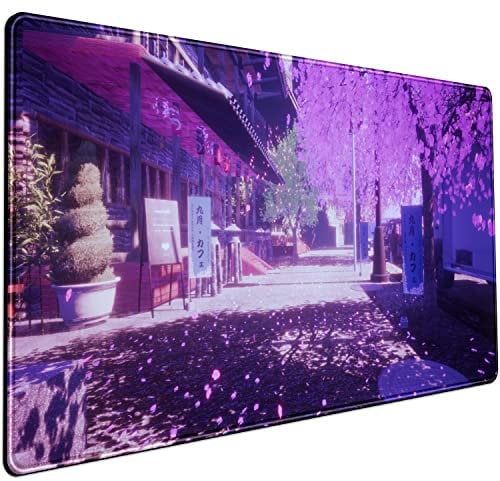 Japan Anime Gaming Mouse Pad - Purple, Large (31.5x15.7 in), Non-Slip Rubber Mat with Stitched Edges for Desk Decor