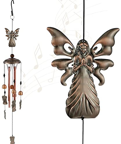 Windspiele Für Draußen Hängend, 90cm Windspiel Metall Mit 4 Aluminiumrohren, Wetterfest Kreative & S-Haken, Gedenk-Schmetterlings Klangspiel, Dekoratives Großes Flamingo-Engel-Windspiel(Engel)