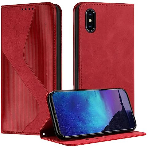 Fatcatparadise Kompatibel mit iPhone XS Max Hülle, Handyhülle für iPhone XS Max (6,5 Zoll) Flip Case PU Leder Wallet Magnet Case Handytasche Klapphülle Schutzhülle Hülle Holster Rot