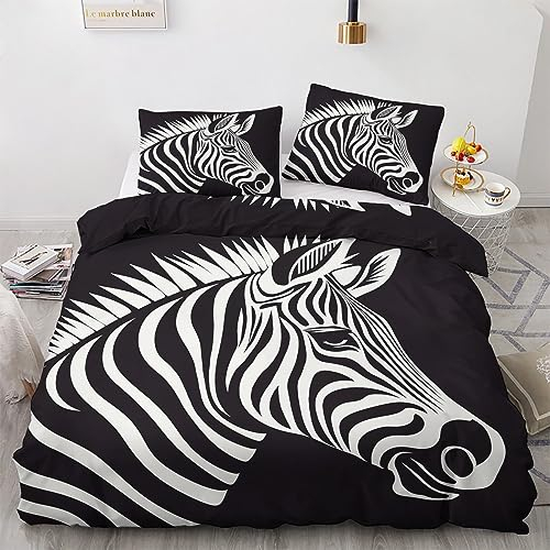 GEDAEUBA Zebra Bettwäsche 135x200 - Schwarz Weiß Bettbezug 135 x 200 2er Set, Wendebettwäsche und Kissenbezug 80x80, Weiche & Angenehme & Atmungsaktive Mikrofaser Bettwäsche-Sets mit Reißverschluss