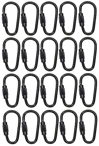Perfeclan 20 Stück kleine Karabinerhaken mit Schraubverschluss, schwarz, 2,5 cm, Mini-Karabinerhaken aus Stahl für Schlüssel für den Innen- und Außenbereich