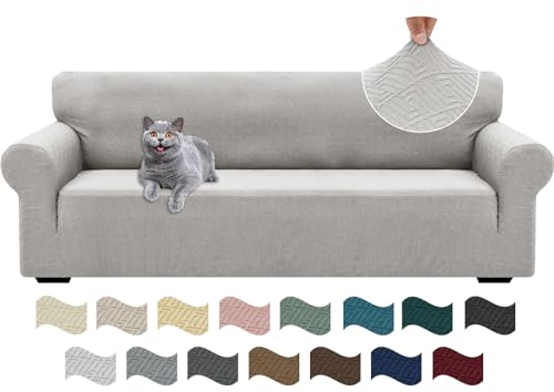 Ystyle Stretch Sofa Überzug 4 Sitzer, Sofabezug rutschfest Mit Armlehne, Elastische Couch Überzug Jacquard, Universal Sofa Cover Moderne, Sofaschoner Hund Katze Für Wohnzimmer, Silber Grau