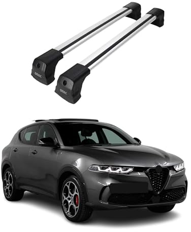 OMAC Dachträger Querträger kompatibel mit Alfa Romeo Tonale 2022-2026 – 2 Stangen – Abschließbar – Aluminium Silber