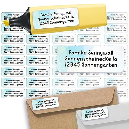 Sunnywall® Adressetiketten Adressaufkleber personalisiert - 110 Klebeetiketten Ice Blue 53x21mm | Aufkleber mit Wunschtext