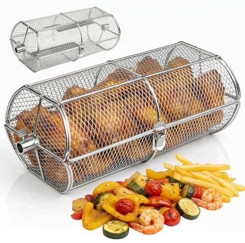 GrillX BBQ Grill Charcoal Basket - 17 Single Lock and Non-Stick Grilling Basket - Stainless Steel Grade Construction Rotisserie Basket - Perfect BBQ Grill Accessory for all Kinds of Meat