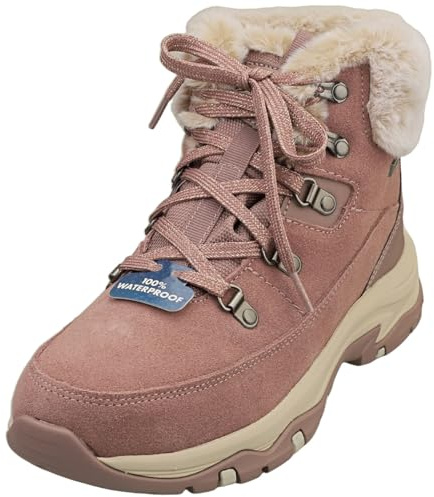 Skechers Women's Trego Snow Worries Boots, Mauve Suede/Duraleather/Faux Fur, 4.5 UK
