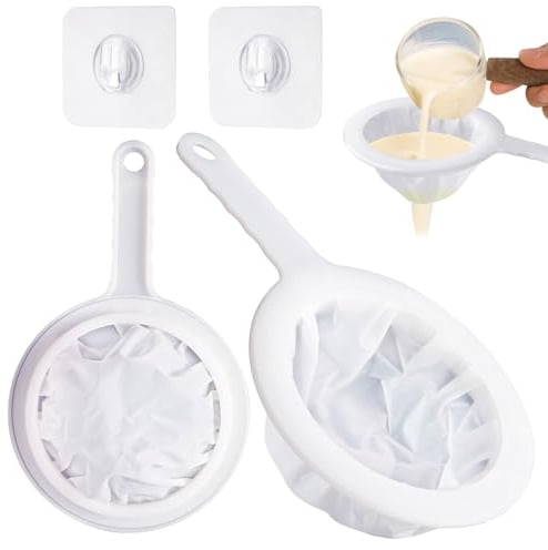2PCS Nylon Mesh Strainer, Fine Mesh Strainer with Handle, Plastic Fine Mesh Sieve, Kitchen Fine Strainer for Yoghurt, Soy Milk, Juice, Coffee, Wine (100Mesh, 400Mesh)