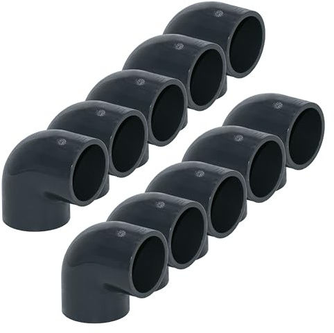 HAF 10x PVC Fittings Winkel 90° mit 50mm x 50mm | Klebemuffe x Klebemuffe | Winkelverbinder aus grauem PVC-U | PN16 für PVC Rohr, Poolfitting, Pool, Schwimmbad, Poolverrohrung, Druckleitung