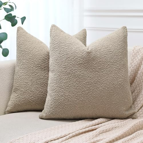 JOTOM 2er Set Boucle Kissenbezüge, Dekorative Weich Einfarbig Wurf Kissenbezug Moderne Kissenhüllen Sofakissen Dekokissen Zierkissenbezug für Wohnzimmer Schlafzimmer Deko (50x50cm, Kamel)