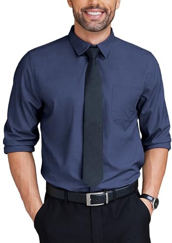 COOFANDY Men's Shirts Long Sleeve Dress Shirts Non Iron Plain Stretch Regular Fit Dress Business Formal Shirt Casual Shirt Button Down Shirt with Pocket Dark Blue L