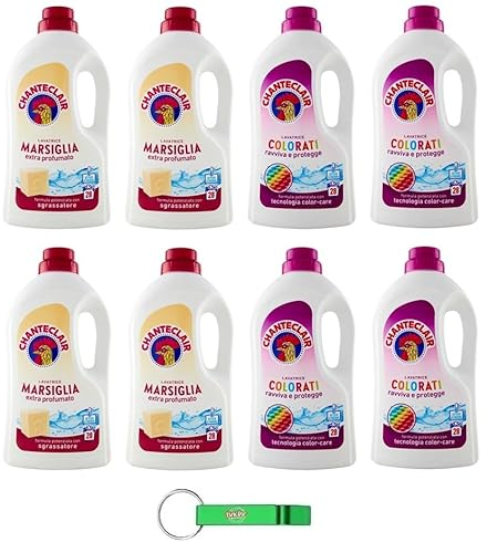 8 confezioni di test Chanteclair Lavatrice Marsiglia + Colorati – detersivo liquido per lavatrice – detersivo 28 lavaggi 1260 ml + portachiavi Beni Culinari