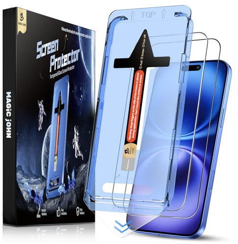 MAGIC JOHN 2 Pack for iPhone 16 Tempered Glass Screen Protector 6.1 inch, Auto Dust-Elimination Installation, Bubble Free, Dynamic Island Compatible, HD Clear, Easy Installation, Anti-Scratch