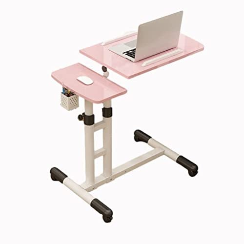 CVNIMV Overbed Table Portable Desk for Laptop with Wheels Adjustable Height Tilt Top and Mobile Rolling Stand Tilting Overbed Table Tray Bed Sofa Side (Pink)