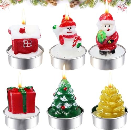 6 Stück Mini Teelichter Weihnachten Kerzen, Christmas xmas candle Handgemachte Zarte Weihnachtsmann, Schneemann, Tannenzapfen, Weihnachtsbaum, Weihnachten Dekoration Geschenke für xmas Weihnachten