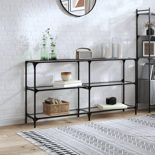 NQJIBUE Tables Konsolentisch mit transparenter Glasplatte, 158,5 x 30 x 81 cm, Stahlakzentische