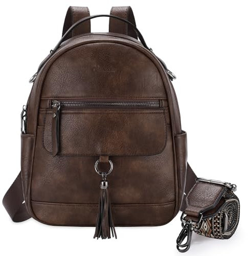 Chase Chic Klein Rucksack Damen,Leder Anti-Diebstahl Mode Rucksackhandtaschen,Mehrzweck Cabrio Schultertasche Handtasche Rucksacktasche,Kaffee