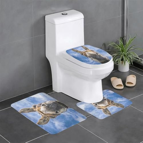 EYLOZS Badezimmerteppich Set 3 Teilig Waschbar rutschfeste Badematte Toilettenmatte Weich Saugfähige Badteppiche,Esel aus nächster Nähe