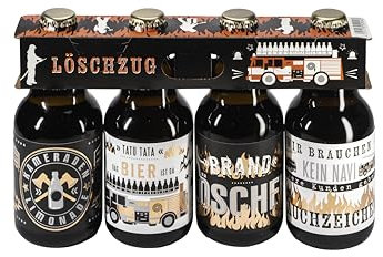 Bier Männer / 4er Träger Feuerwehr Löschzug / Witzige Sprüche/Kupferveredelung/Partygeschenk/Brandlöscher/NEU
