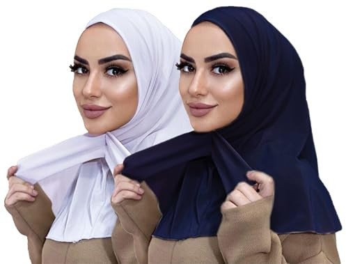 MOWEN 2 Stück Praktische Tasten-Hijab-Mütze aus Modal-Baumwolle, Einfarbig, Untertuch für Islamische Muslimische Mütze, Elastische Kopftuch-Mütze