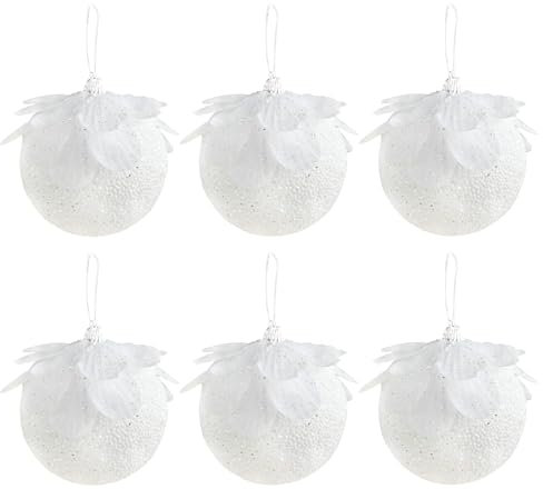6-teiliges Weihnachtskugel-Ornament-Set, Weihnachtskugel-Ornament-Set mit weißen Blütenblättern, bruchsichere hängende Kugeln für eine weihnachtliche Atmosphäre (B)