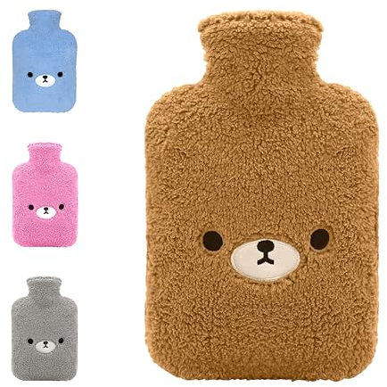 STAUS&BACH FuzzyBear - Wärmflasche 2L - Wärmflasche mit bezug - Wärmeflasche kinder - Baby wärmflasche - Grau