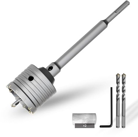 CSOOM Scie cloche à béton de 70 mm avec rallonge SDS-Plus de 220 mm, kit de scies cloches pour béton, couronne de forage creuse, 4 forets de centrage tranchants 8 x 110 mm, pointe en carbure de