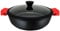briebe Black Titanium Casseruola bassa da cucina a induzione, antiaderente, in titanio, 28 cm, in alluminio pressofuso, rivestimento senza PFOA, coperchio in vetro, manici in silicone, piano in